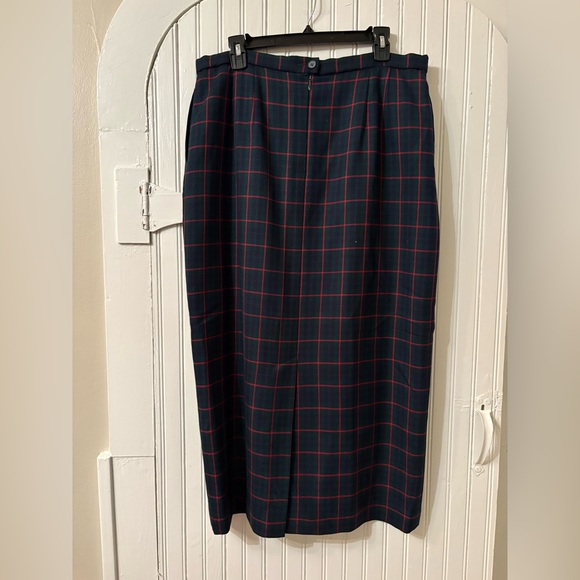 Pendleton 100% Virgin Wool Plaid Midi Skirt Lined Navy Red Tartan Size 16 - Picture 4 of 10
